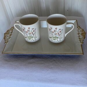 Vtg 70’s Syracuse China Deep Meadow Floral Patterned Mugs - Set of 2